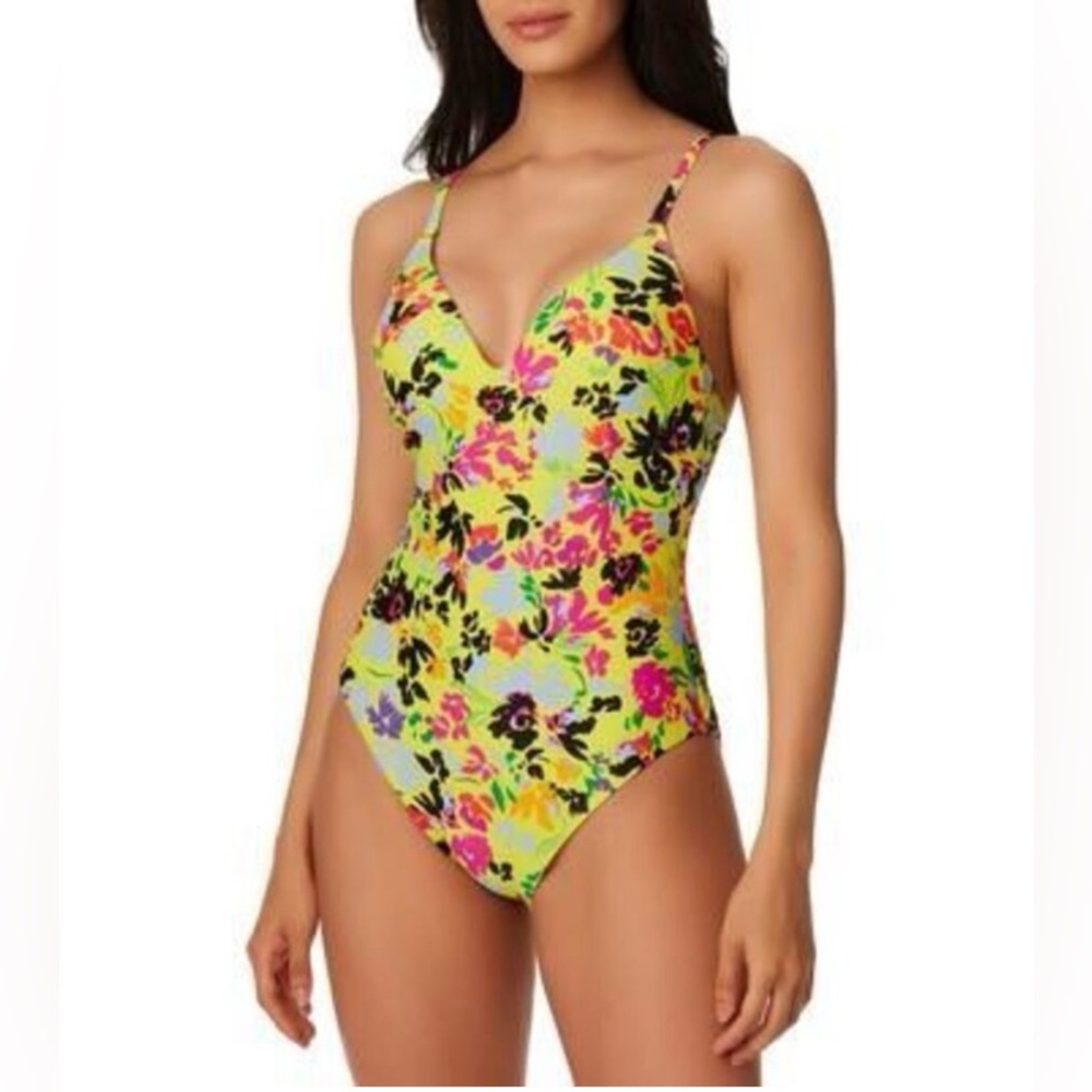 Bar III CITRON Floral Chic Yellow One-Piece Swimsuit US‎ Size Medium